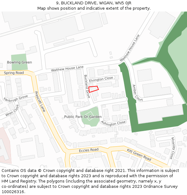 9, BUCKLAND DRIVE, WIGAN, WN5 0JR: Location map and indicative extent of plot