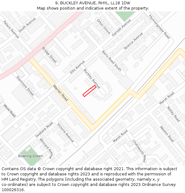 9, BUCKLEY AVENUE, RHYL, LL18 1DW: Location map and indicative extent of plot