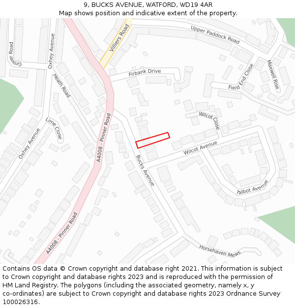 9, BUCKS AVENUE, WATFORD, WD19 4AR: Location map and indicative extent of plot