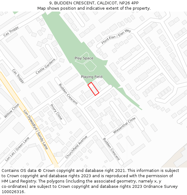 9, BUDDEN CRESCENT, CALDICOT, NP26 4PP: Location map and indicative extent of plot