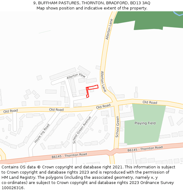 9, BUFFHAM PASTURES, THORNTON, BRADFORD, BD13 3AQ: Location map and indicative extent of plot