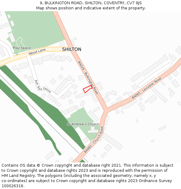 9, BULKINGTON ROAD, SHILTON, COVENTRY, CV7 9JS: Location map and indicative extent of plot