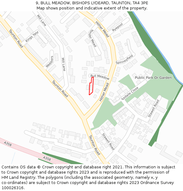 9, BULL MEADOW, BISHOPS LYDEARD, TAUNTON, TA4 3PE: Location map and indicative extent of plot