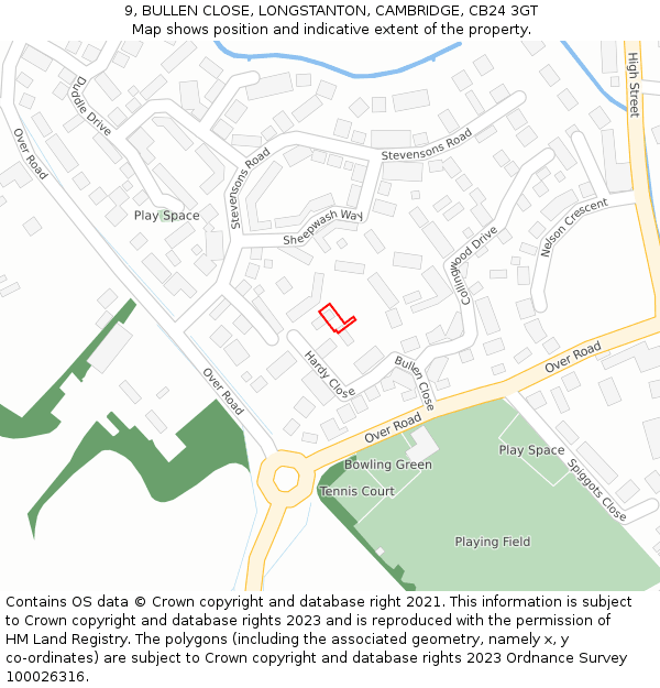 9, BULLEN CLOSE, LONGSTANTON, CAMBRIDGE, CB24 3GT: Location map and indicative extent of plot