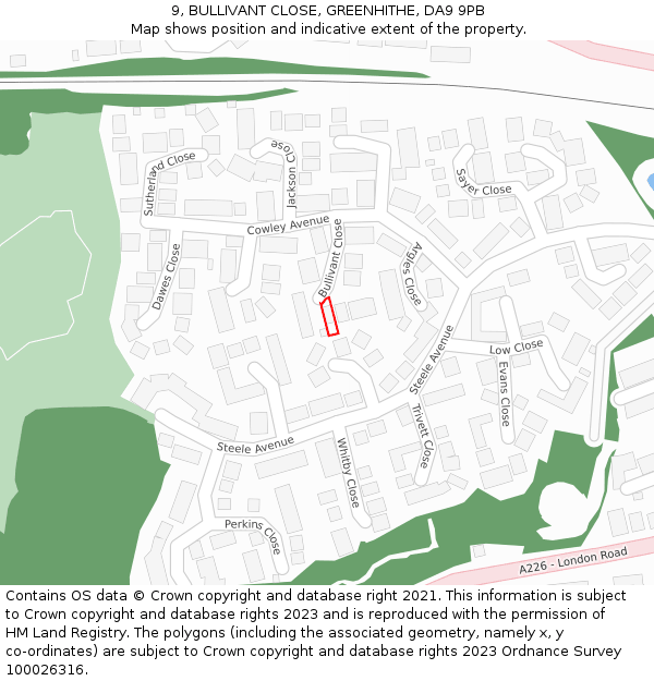 9, BULLIVANT CLOSE, GREENHITHE, DA9 9PB: Location map and indicative extent of plot