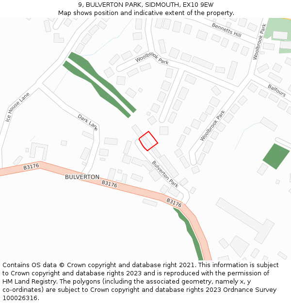 9, BULVERTON PARK, SIDMOUTH, EX10 9EW: Location map and indicative extent of plot