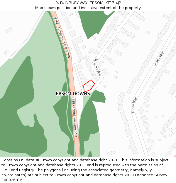 9, BUNBURY WAY, EPSOM, KT17 4JP: Location map and indicative extent of plot