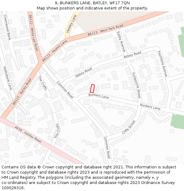 9, BUNKERS LANE, BATLEY, WF17 7QN: Location map and indicative extent of plot