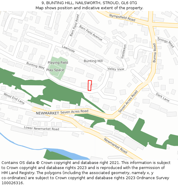 9, BUNTING HILL, NAILSWORTH, STROUD, GL6 0TG: Location map and indicative extent of plot