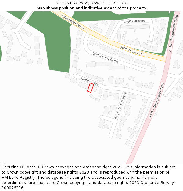 9, BUNTING WAY, DAWLISH, EX7 0GG: Location map and indicative extent of plot