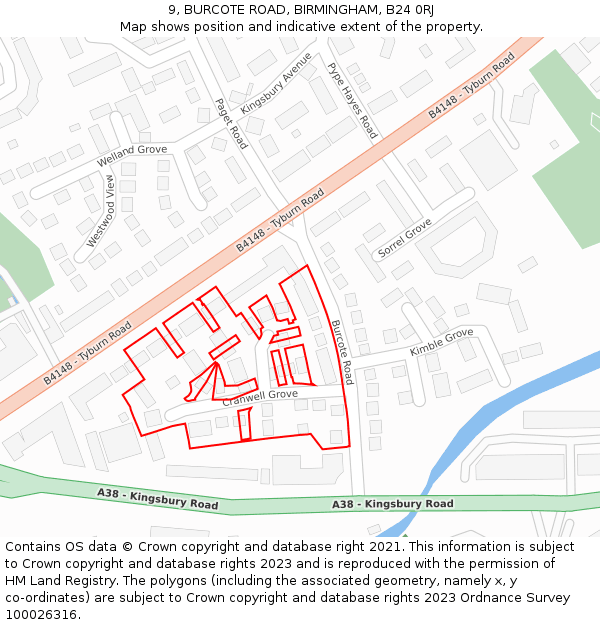 9, BURCOTE ROAD, BIRMINGHAM, B24 0RJ: Location map and indicative extent of plot