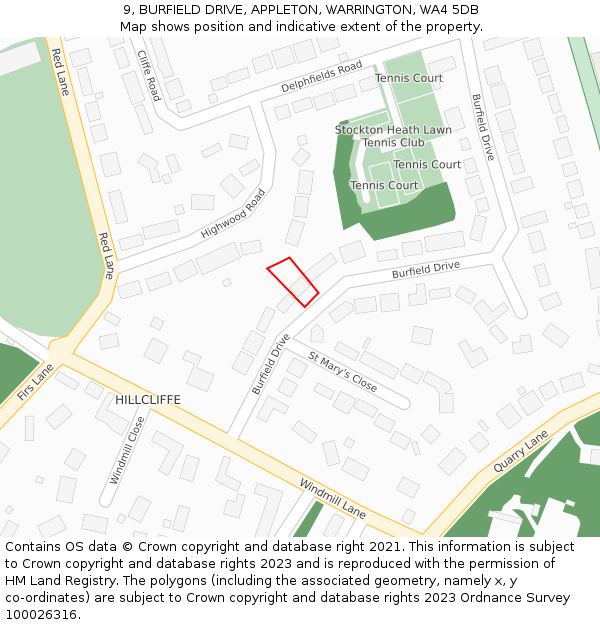 9, BURFIELD DRIVE, APPLETON, WARRINGTON, WA4 5DB: Location map and indicative extent of plot