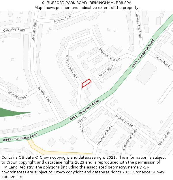 9, BURFORD PARK ROAD, BIRMINGHAM, B38 8PA: Location map and indicative extent of plot