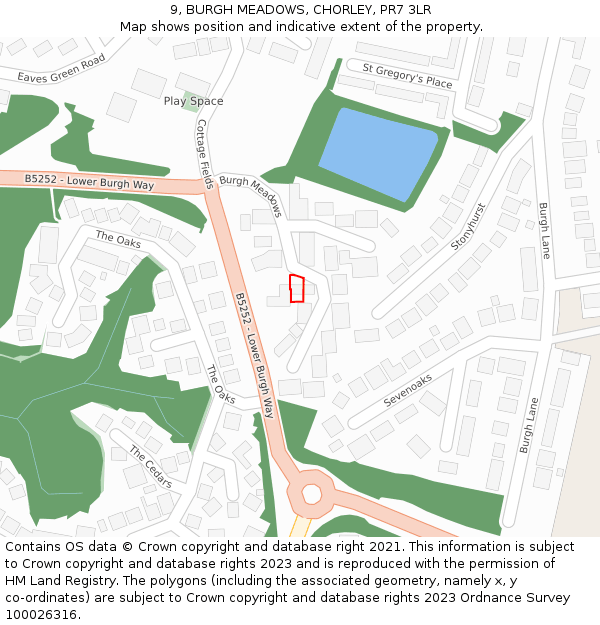 9, BURGH MEADOWS, CHORLEY, PR7 3LR: Location map and indicative extent of plot