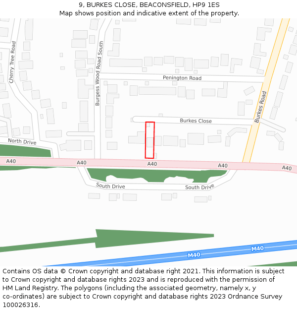 9, BURKES CLOSE, BEACONSFIELD, HP9 1ES: Location map and indicative extent of plot