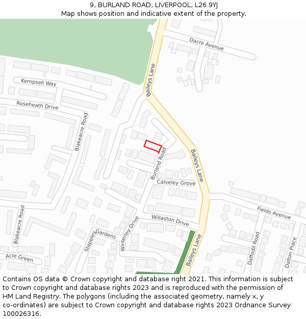 9, BURLAND ROAD, LIVERPOOL, L26 9YJ: Location map and indicative extent of plot