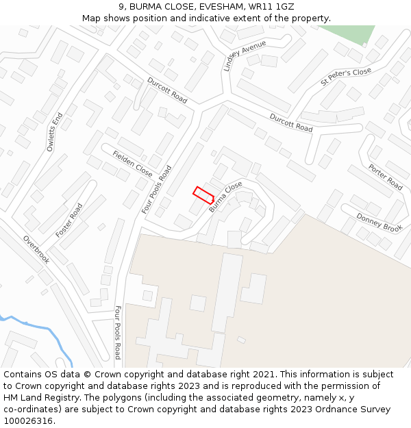 9, BURMA CLOSE, EVESHAM, WR11 1GZ: Location map and indicative extent of plot