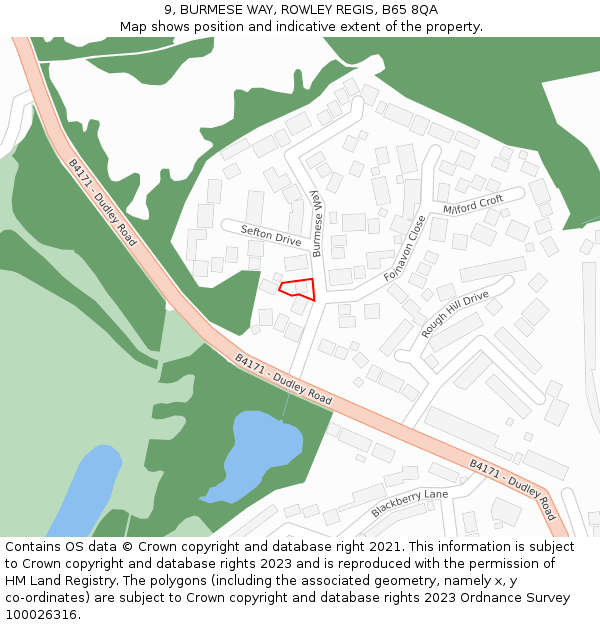 9, BURMESE WAY, ROWLEY REGIS, B65 8QA: Location map and indicative extent of plot