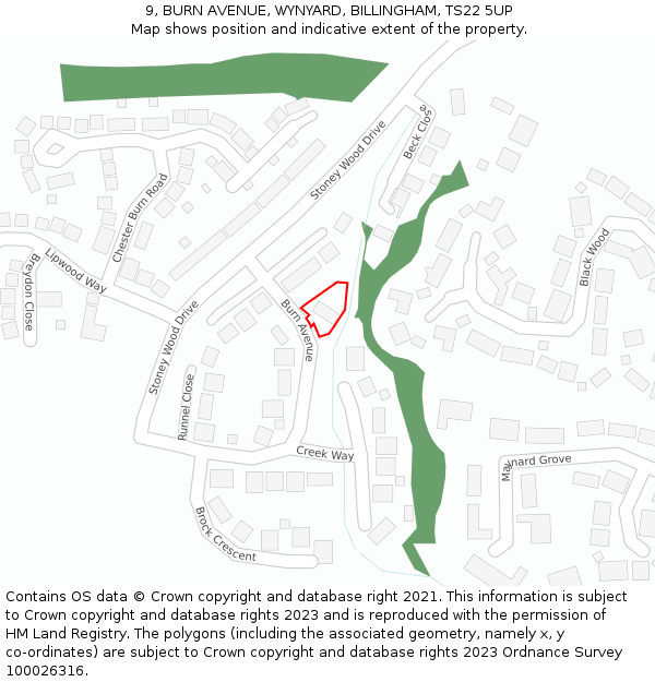 9, BURN AVENUE, WYNYARD, BILLINGHAM, TS22 5UP: Location map and indicative extent of plot