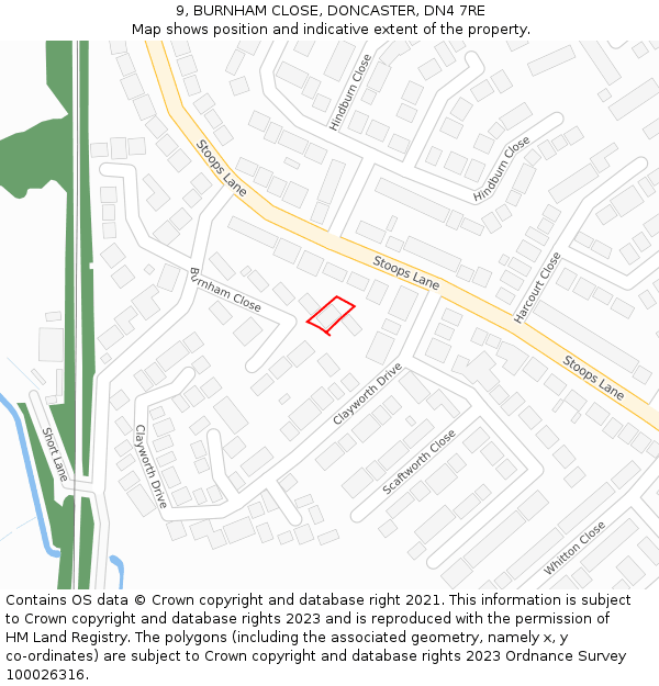 9, BURNHAM CLOSE, DONCASTER, DN4 7RE: Location map and indicative extent of plot