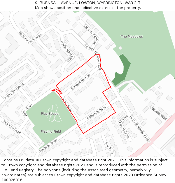 9, BURNSALL AVENUE, LOWTON, WARRINGTON, WA3 2LT: Location map and indicative extent of plot