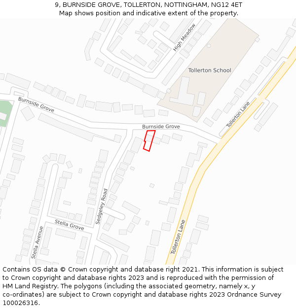 9, BURNSIDE GROVE, TOLLERTON, NOTTINGHAM, NG12 4ET: Location map and indicative extent of plot