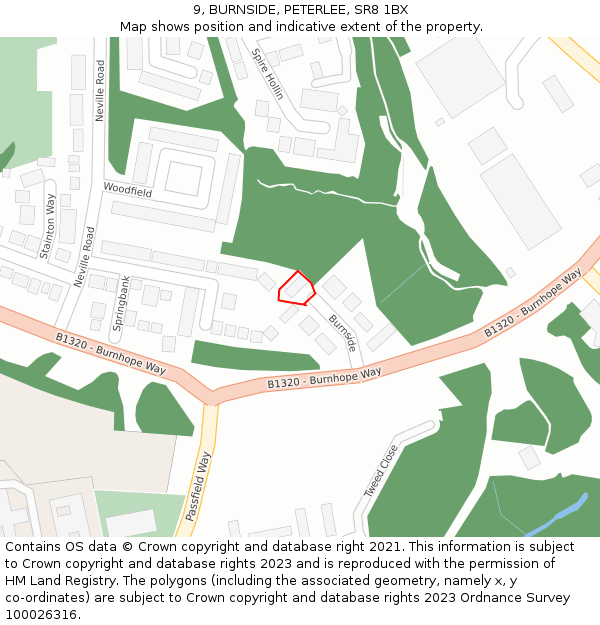 9, BURNSIDE, PETERLEE, SR8 1BX: Location map and indicative extent of plot