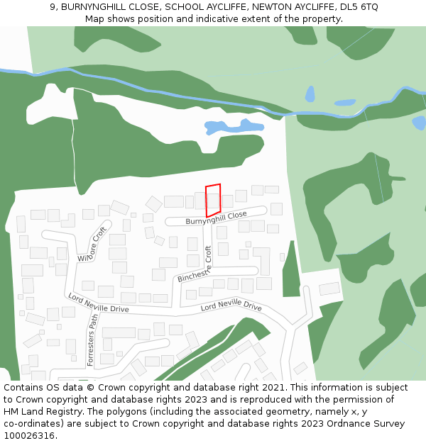 9, BURNYNGHILL CLOSE, SCHOOL AYCLIFFE, NEWTON AYCLIFFE, DL5 6TQ: Location map and indicative extent of plot