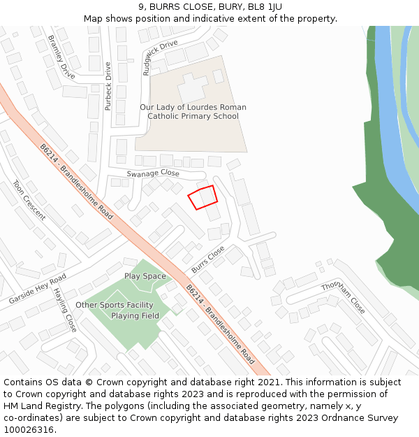 9, BURRS CLOSE, BURY, BL8 1JU: Location map and indicative extent of plot