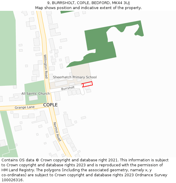 9, BURRSHOLT, COPLE, BEDFORD, MK44 3UJ: Location map and indicative extent of plot