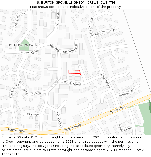 9, BURTON GROVE, LEIGHTON, CREWE, CW1 4TH: Location map and indicative extent of plot