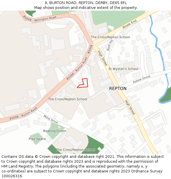 9, BURTON ROAD, REPTON, DERBY, DE65 6FL: Location map and indicative extent of plot