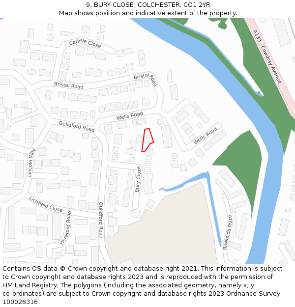 9, BURY CLOSE, COLCHESTER, CO1 2YR: Location map and indicative extent of plot