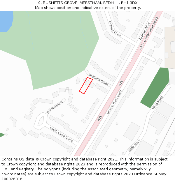 9, BUSHETTS GROVE, MERSTHAM, REDHILL, RH1 3DX: Location map and indicative extent of plot