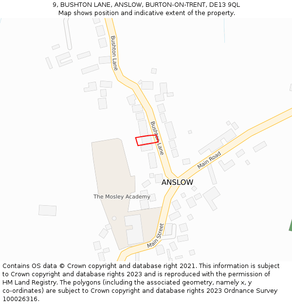 9, BUSHTON LANE, ANSLOW, BURTON-ON-TRENT, DE13 9QL: Location map and indicative extent of plot