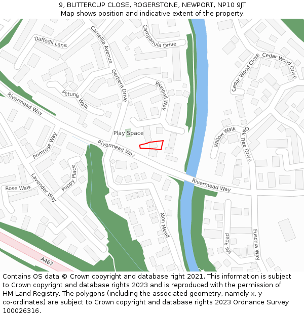9, BUTTERCUP CLOSE, ROGERSTONE, NEWPORT, NP10 9JT: Location map and indicative extent of plot