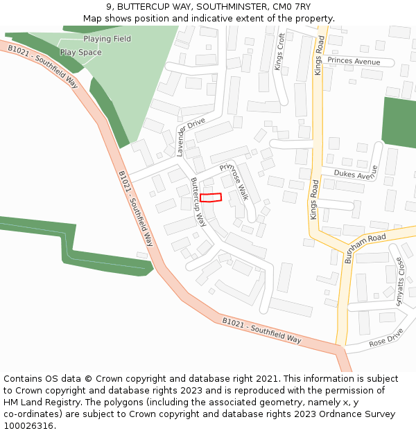 9, BUTTERCUP WAY, SOUTHMINSTER, CM0 7RY: Location map and indicative extent of plot