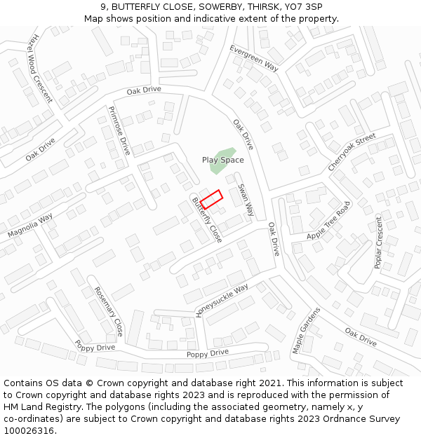 9, BUTTERFLY CLOSE, SOWERBY, THIRSK, YO7 3SP: Location map and indicative extent of plot