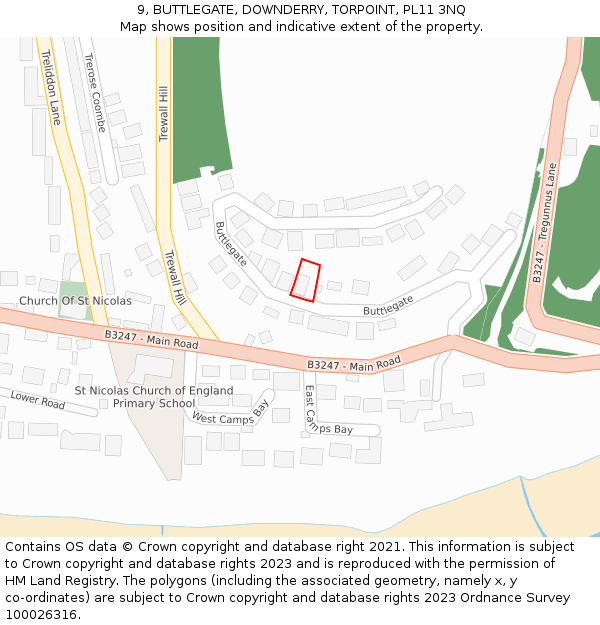 9, BUTTLEGATE, DOWNDERRY, TORPOINT, PL11 3NQ: Location map and indicative extent of plot