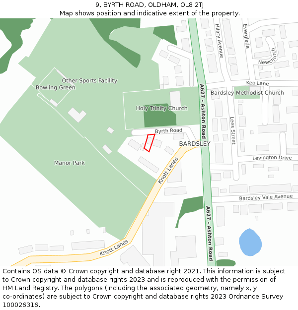 9, BYRTH ROAD, OLDHAM, OL8 2TJ: Location map and indicative extent of plot