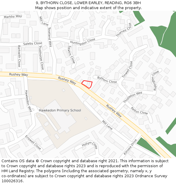 9, BYTHORN CLOSE, LOWER EARLEY, READING, RG6 3BH: Location map and indicative extent of plot