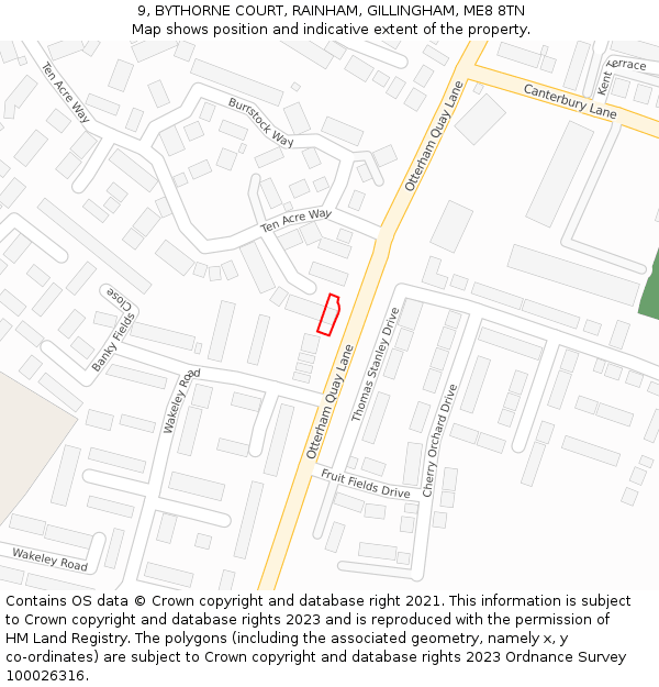 9, BYTHORNE COURT, RAINHAM, GILLINGHAM, ME8 8TN: Location map and indicative extent of plot