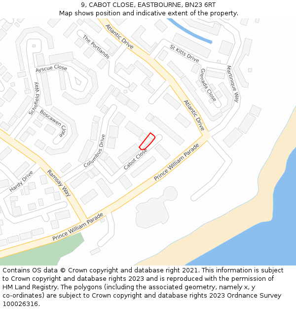 9, CABOT CLOSE, EASTBOURNE, BN23 6RT: Location map and indicative extent of plot