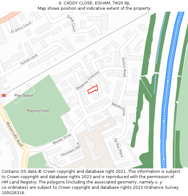 9, CADDY CLOSE, EGHAM, TW20 9JL: Location map and indicative extent of plot