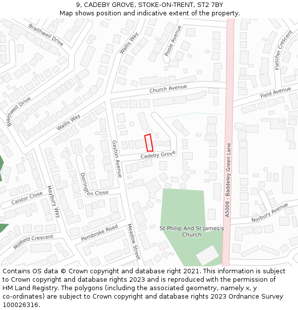 9, CADEBY GROVE, STOKE-ON-TRENT, ST2 7BY: Location map and indicative extent of plot