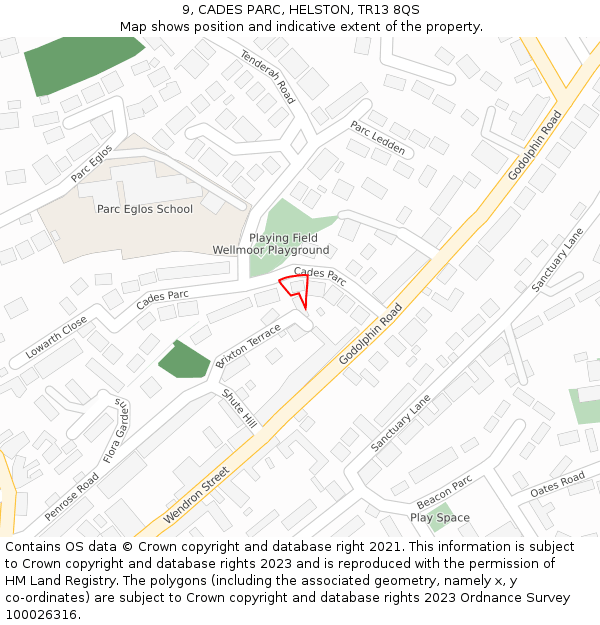 9, CADES PARC, HELSTON, TR13 8QS: Location map and indicative extent of plot