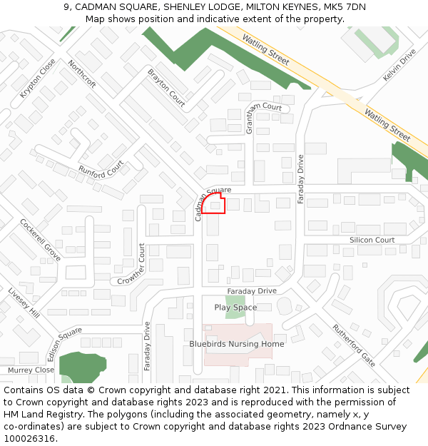 9, CADMAN SQUARE, SHENLEY LODGE, MILTON KEYNES, MK5 7DN: Location map and indicative extent of plot