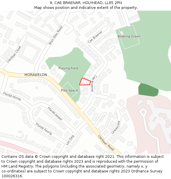 9, CAE BRAENAR, HOLYHEAD, LL65 2PN: Location map and indicative extent of plot