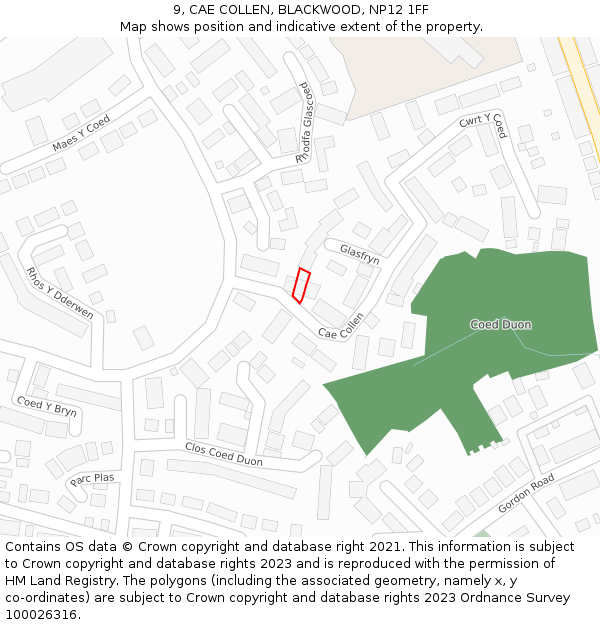 9, CAE COLLEN, BLACKWOOD, NP12 1FF: Location map and indicative extent of plot