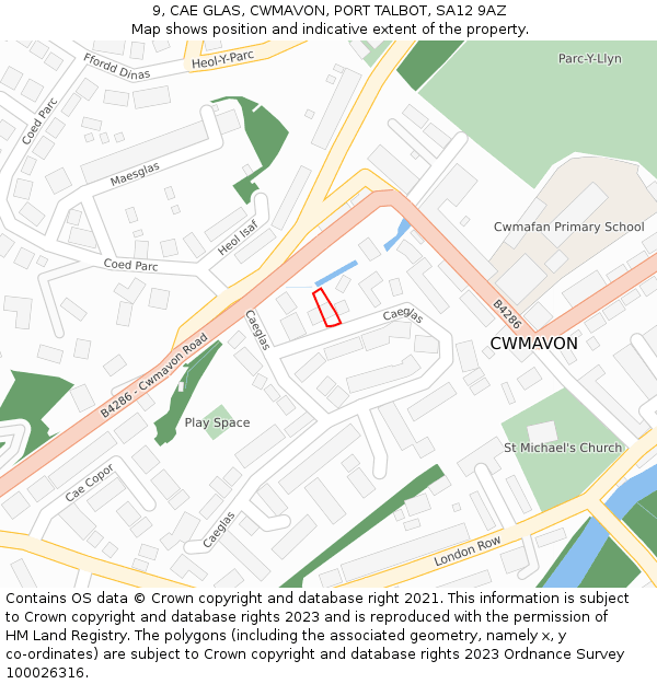 9, CAE GLAS, CWMAVON, PORT TALBOT, SA12 9AZ: Location map and indicative extent of plot